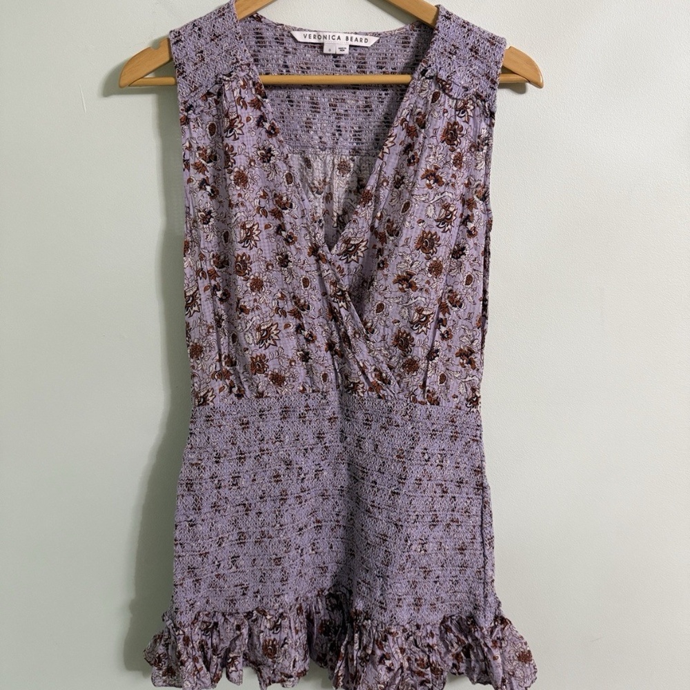 Veronica Beard Cox Smocked Floral Mini Dress Purple Lavender Size Small